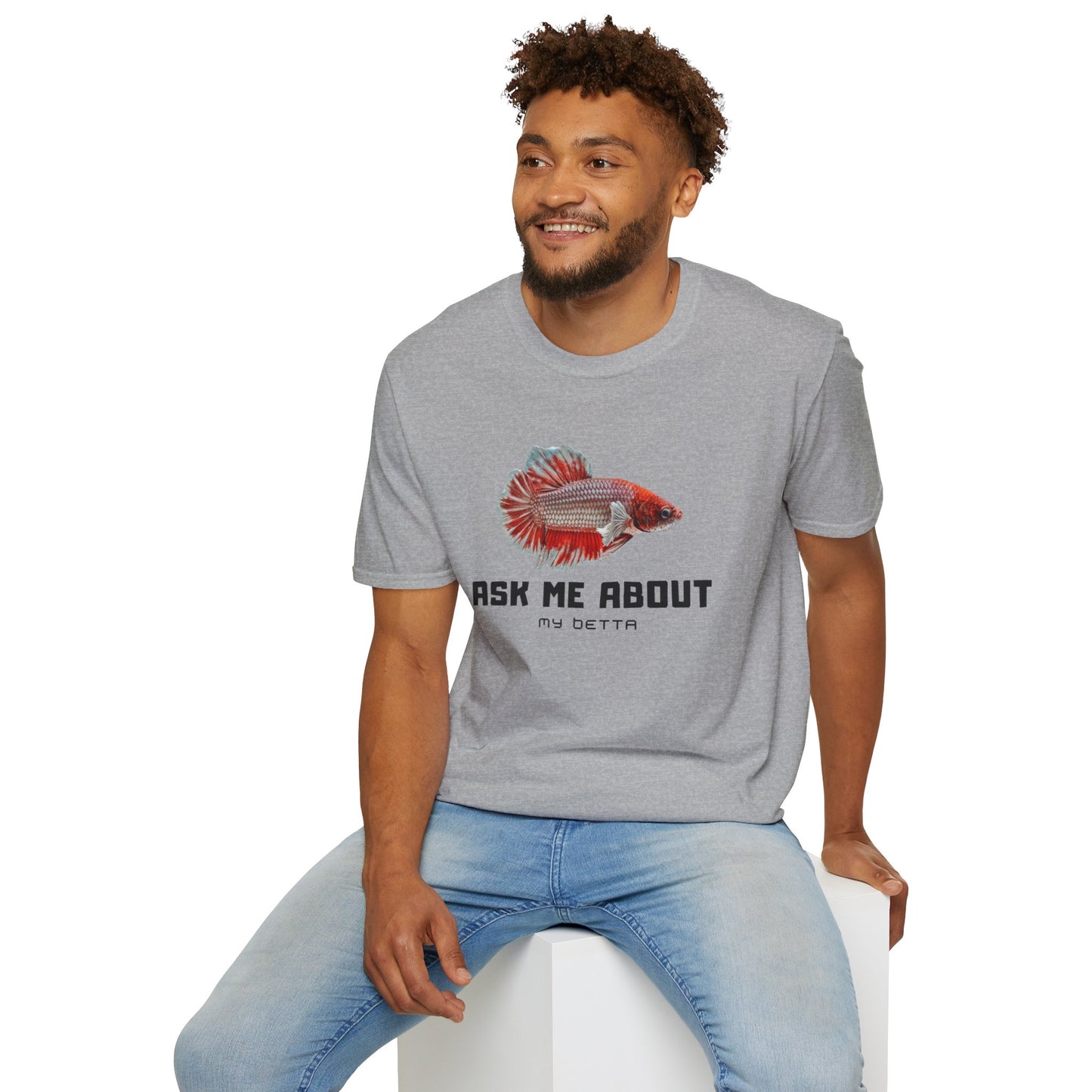 Ask Me About My Bettas Unisex Softstyle T-Shirt by ADHD Aquatics