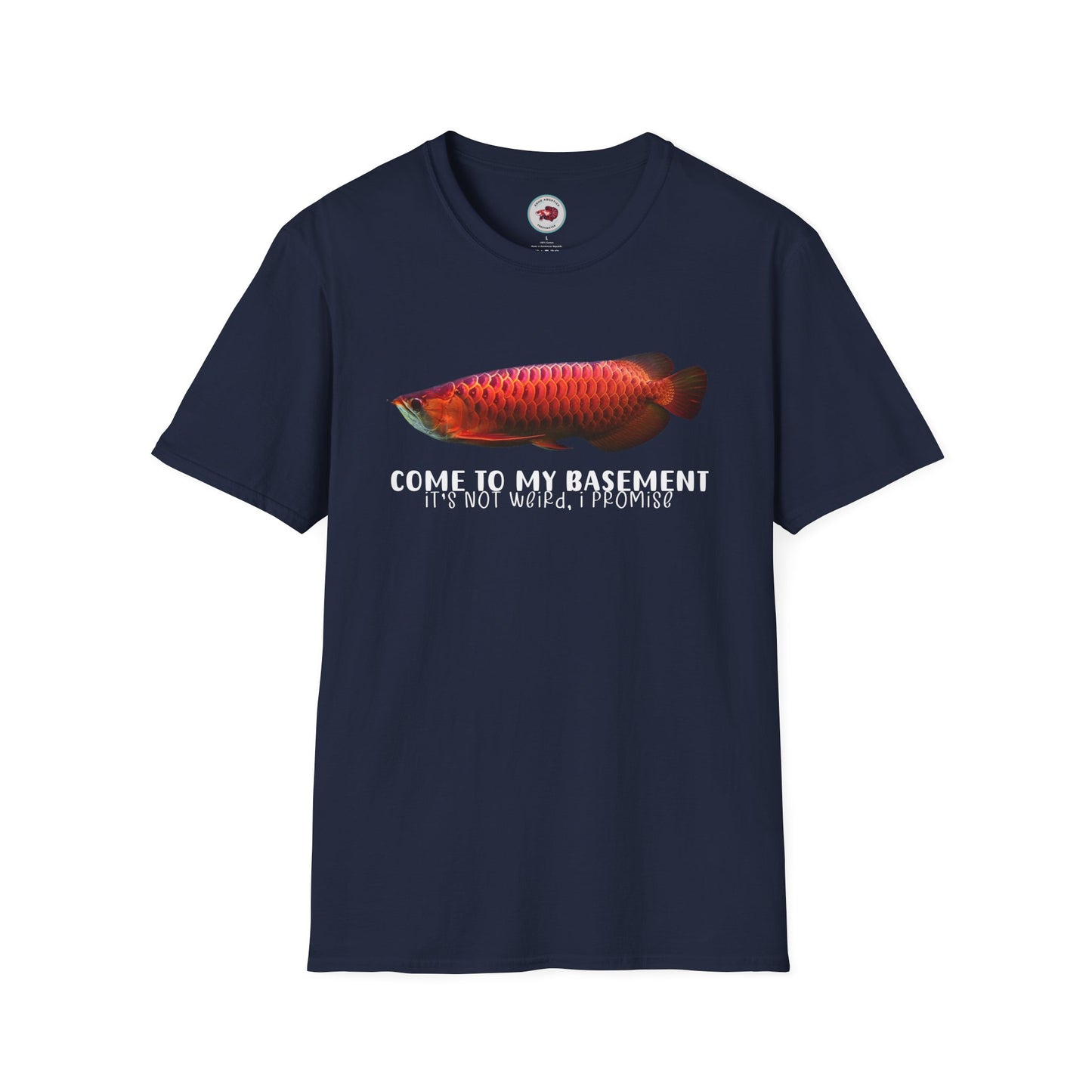 Come To My Basement Arowana Unisex Softstyle T-Shirt by ADHD Aquatics